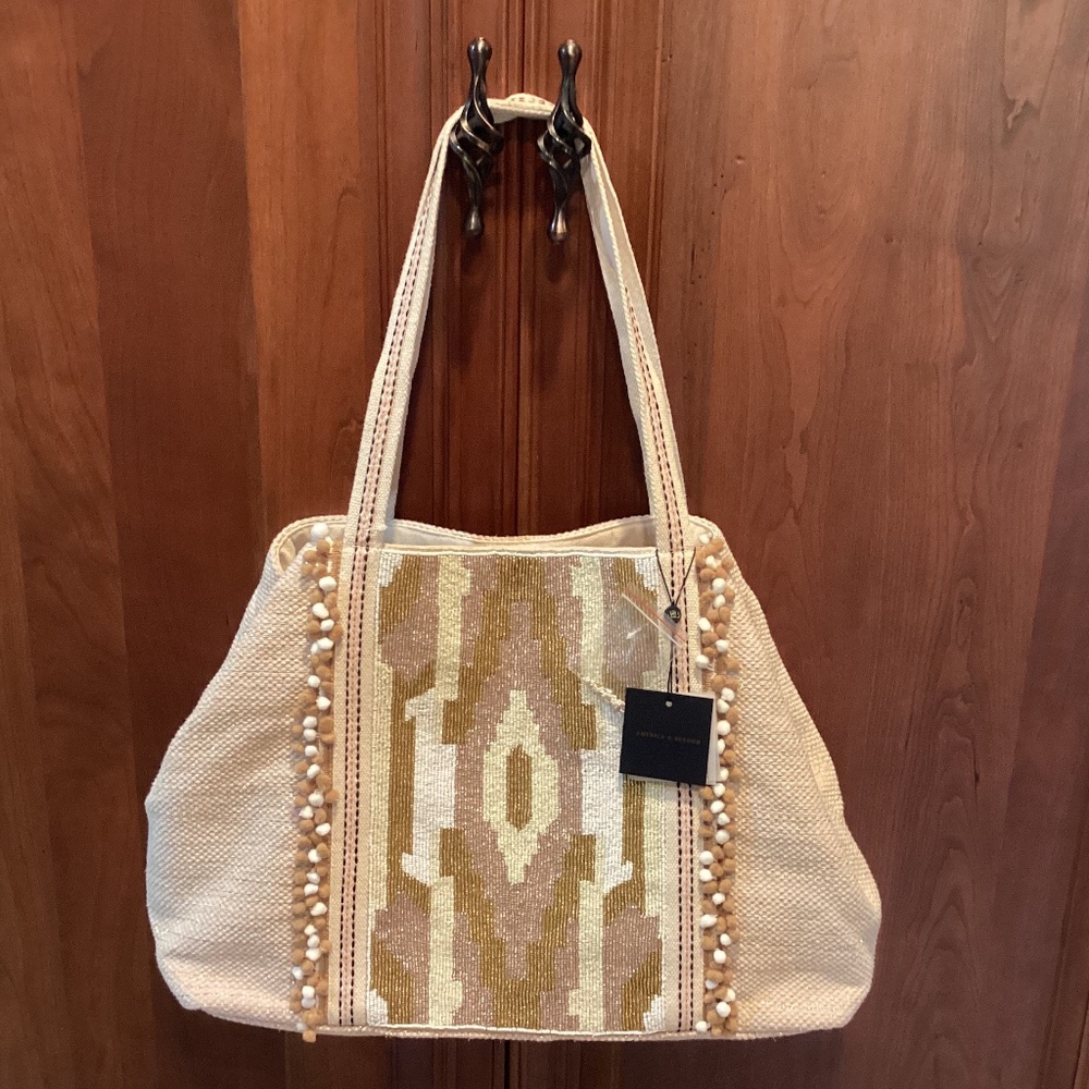 America & Beyond Wild Nights Snake Skin Hand Beaded Large Tote/Beach/Travel Fab - Picture 2 of 13